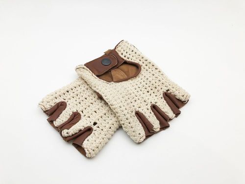 Luvas Novas de Condução em Pele e Crochet - Modelo Moss